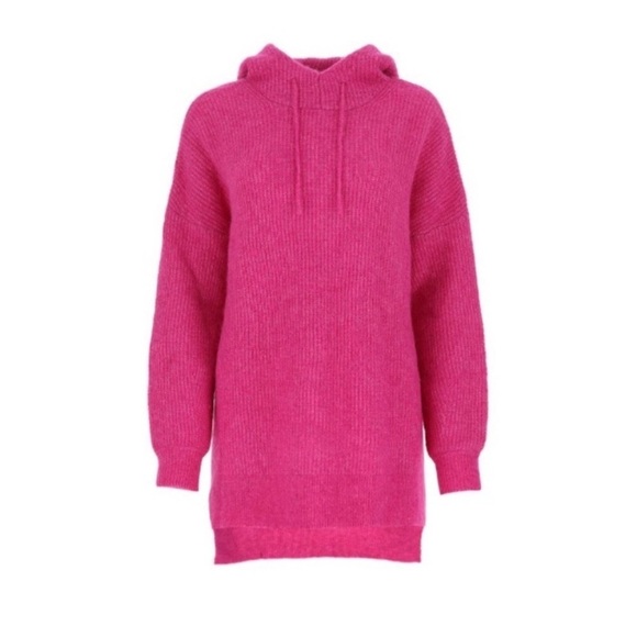 Ganni Alpaca Fisherman Knit Oversized Hoodie Barbie Pink - Picture 1 of 6
